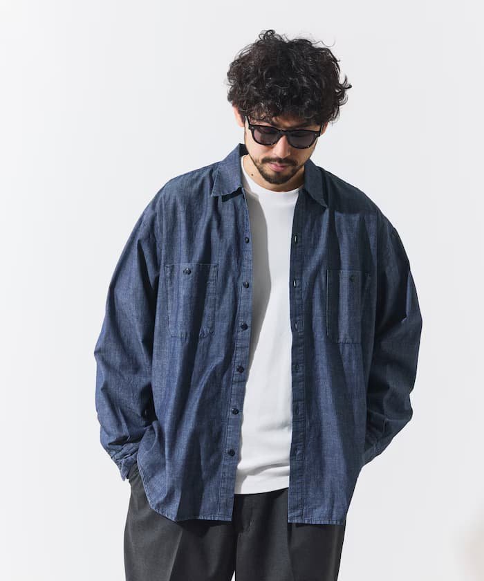 別注香布雷寬鬆工作長袖襯衫