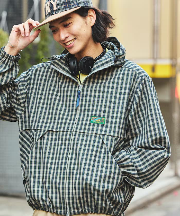 別注格紋連帽拉鏈襯衫外套