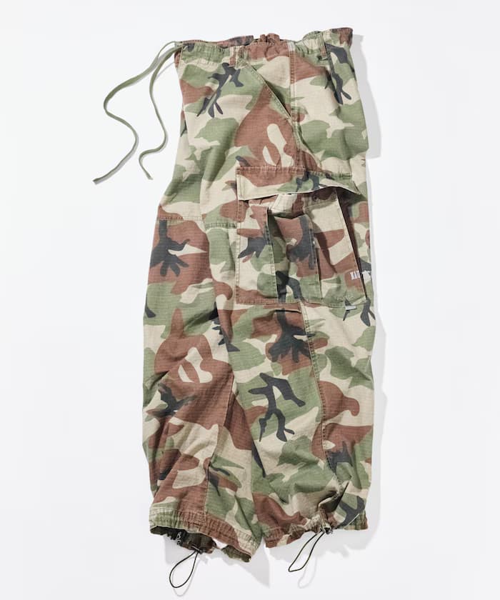 曲線廓形防撕裂布迷彩圖案工裝褲子