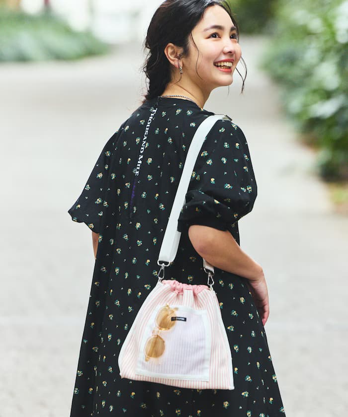 別注 UVカット 泡泡袖連身裙/丹寧ライク/花卉