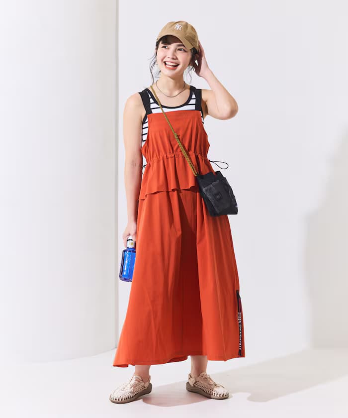 別注 UVカット皺褶荷葉邊吊帶連身裙