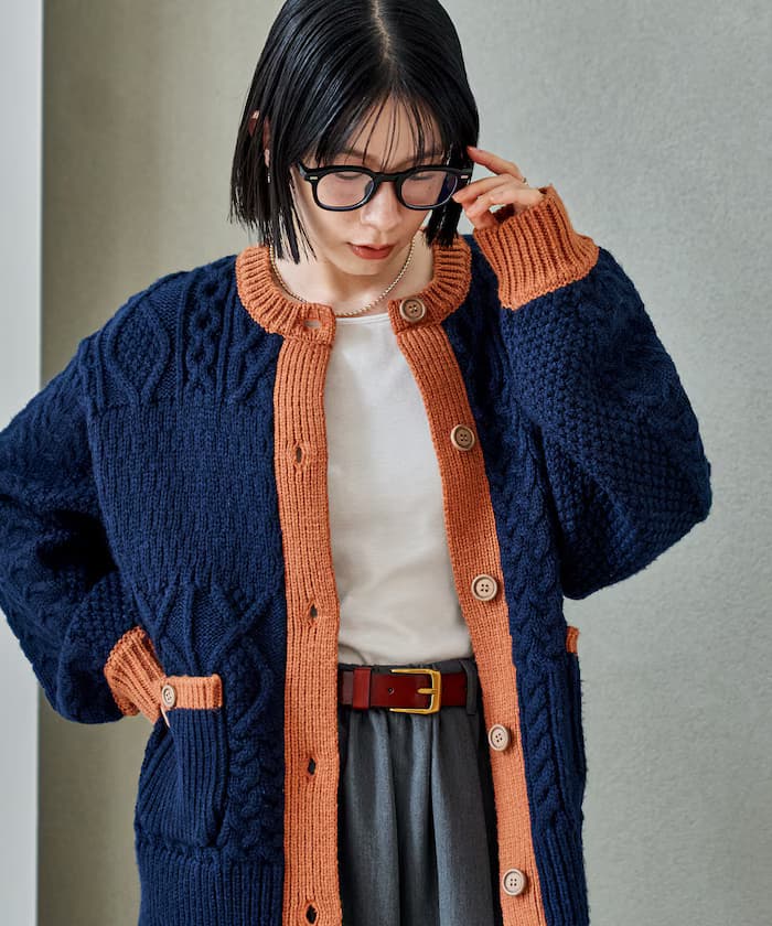 拼布配色麻花針織開衫