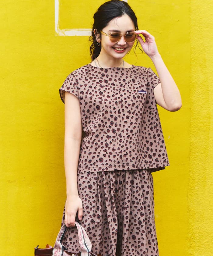 別注 UVカット フレンチスリーブ セットアップ 丹寧風豹紋