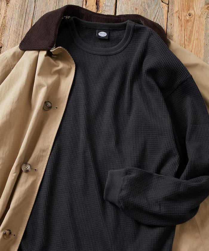 寬版長袖華夫格保暖長袖T恤【限定展開】