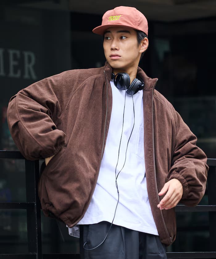 燈芯絨寬版中綿立領夾克 【限定展開】