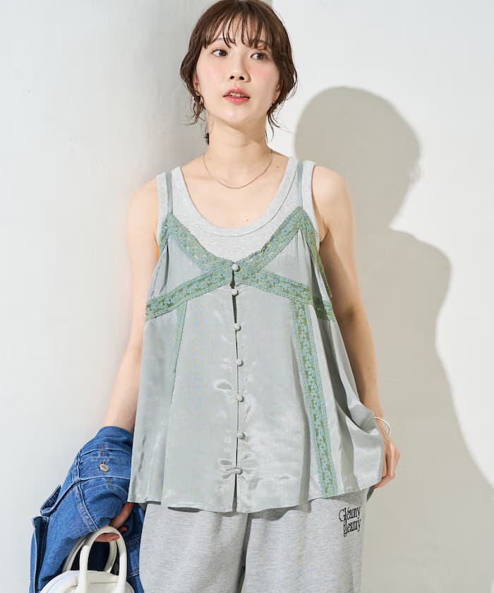 印度棉香塔紡蕾絲吊帶背心【限定展開】