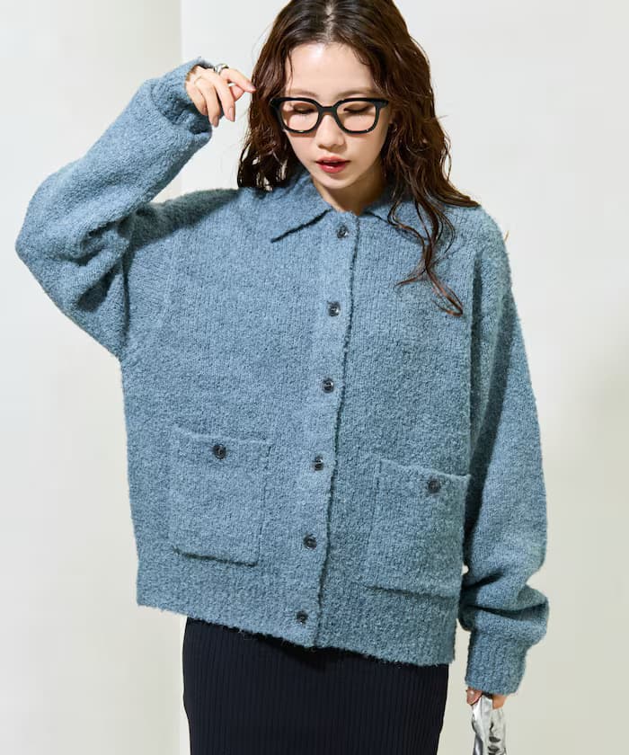 布克蕾針織衫 襟付針織衫 鈕扣開襟針織外套【限定展開】