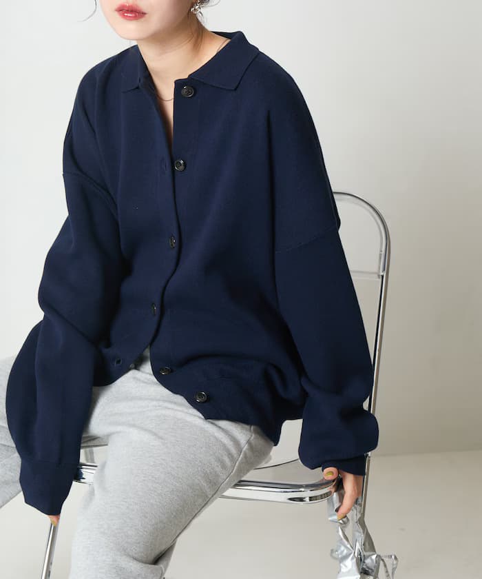 衛衣質感襯衫領釦針織開衫【限定展開】