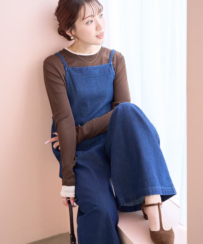 紐丹寧吊帶褲【限定展開】