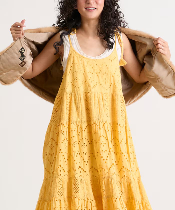 印度層次肩蝴蝶結吊帶洋裝