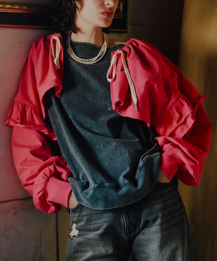 皺褶×荷葉邊 拉鏈短版ボレロ