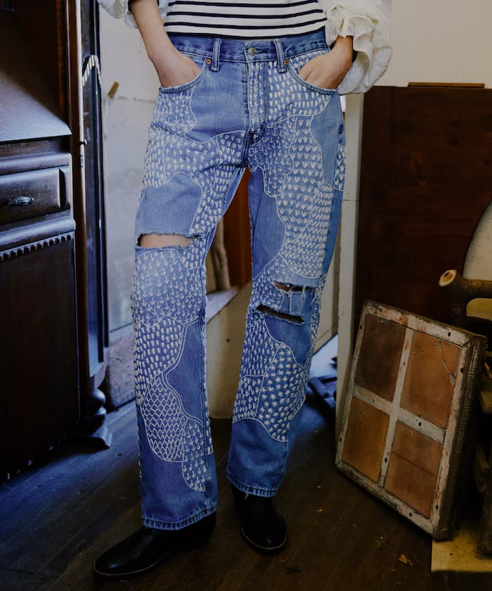 Vintage手工縫線重製丹寧褲子
