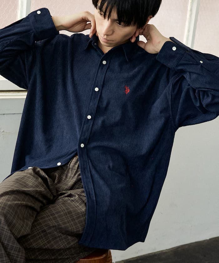 別注單點刺繡燈芯絨襯衫