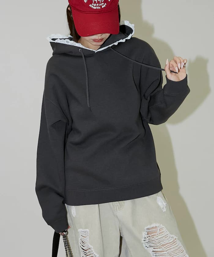 蕾絲連帽裡起毛帕克 限定展開