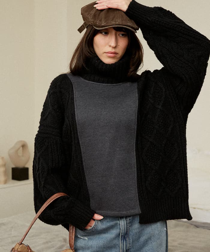 異素材切替高領針織衫 限定展開