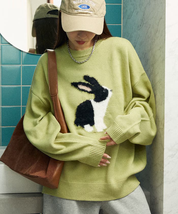毛茸茸刺繡兔子圖案針織衫 限定展開