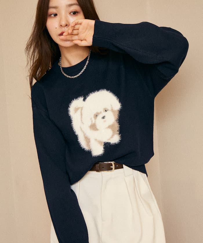 羽毛狗狗提花針織套頭衫 限定展開