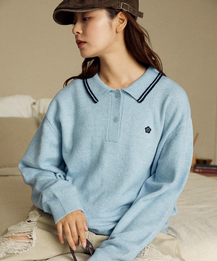 領口線一點刺繡針織Polo衫 限定展開