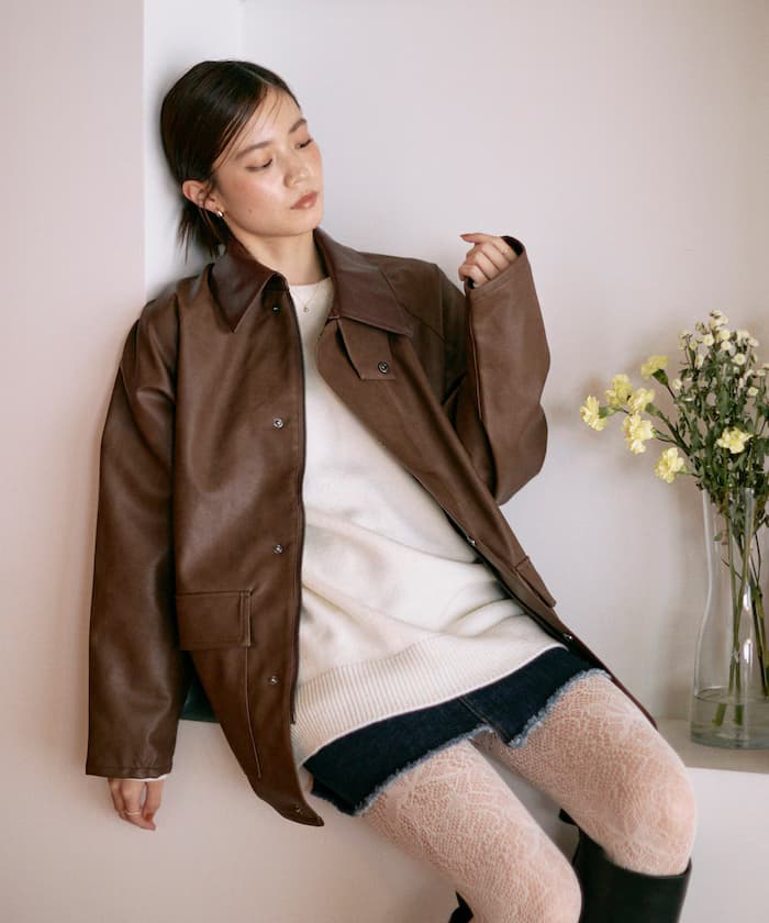 寬鬆版型異素材切替夾克